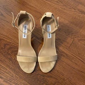 Nude block heels in suede